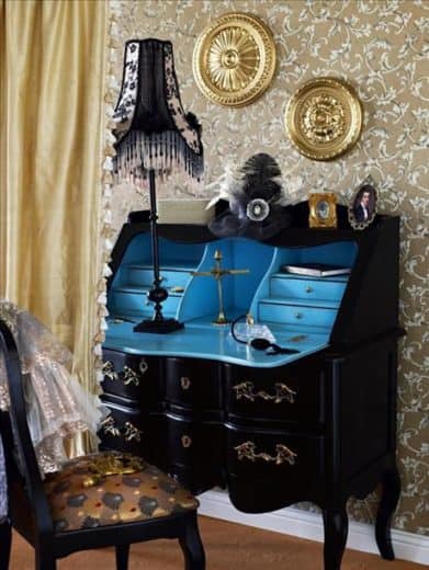 Cute black and turquoise secretary desk. Perfect for small spaces like dorms, apartments, and bedrooms. 