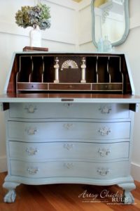 Repainted antique wooden fold out secretary desk