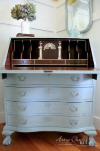 Repainted antique wooden fold out secretary desk