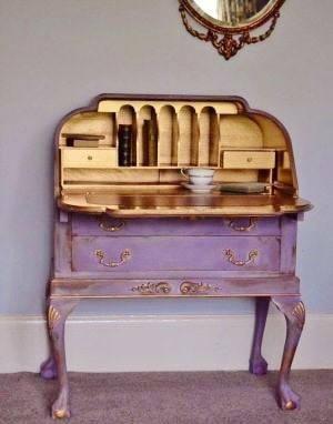 Glamorous gold painted fold down secretary desk