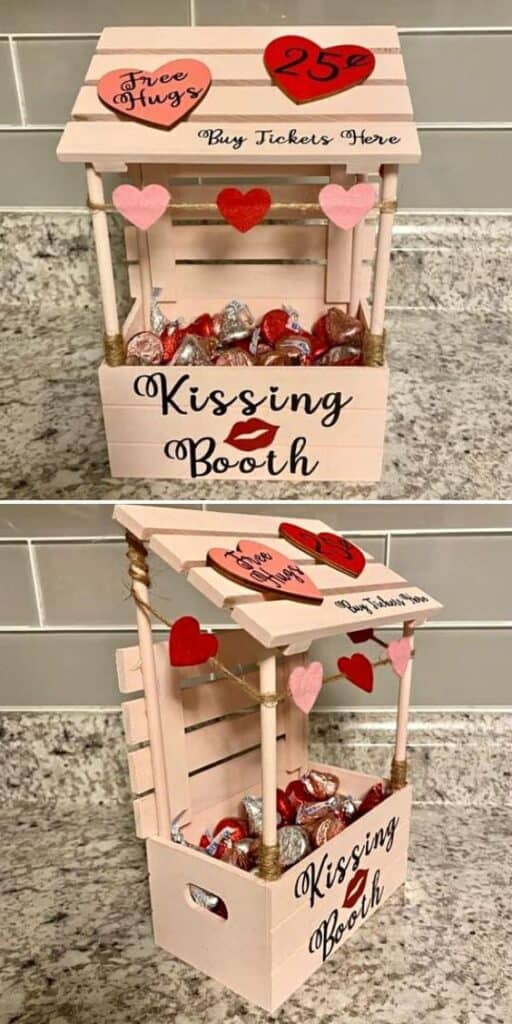 Easy DIY Valentines Day Dollar Tree Kissing Booth Craft Decoration and Gift
