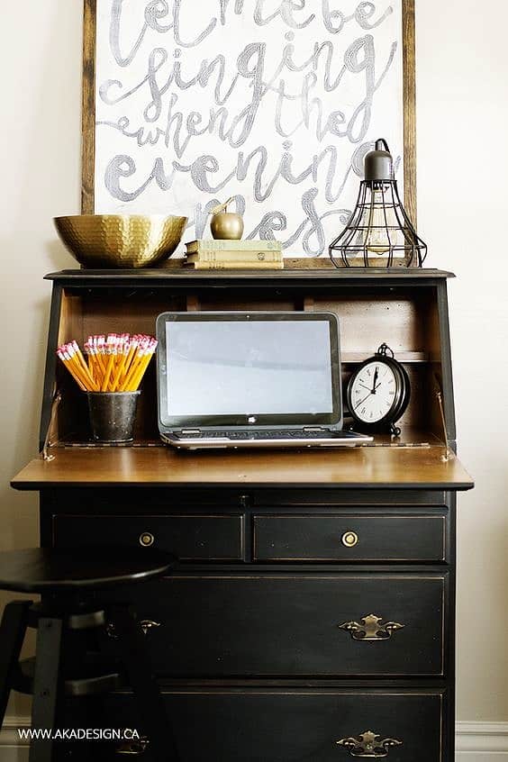 Black fold down modern secretary desk