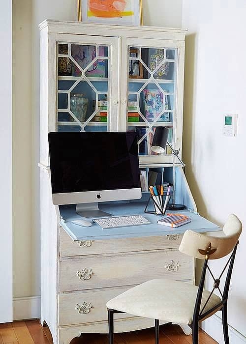 Fold down secretary clearance desk with hutch