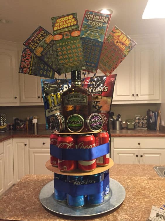 Beer, lottery, lube, man cake. DIY boyfriend gifts.