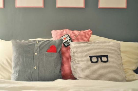 DIY pillows made out of his shirt. great DIY boyfriend gifts