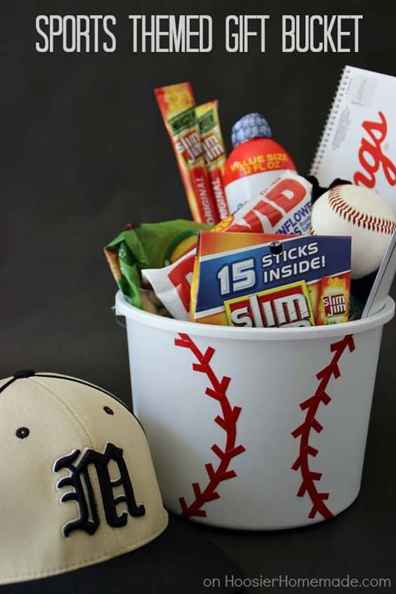 baseball gift basket. DIY boyfriend gifts