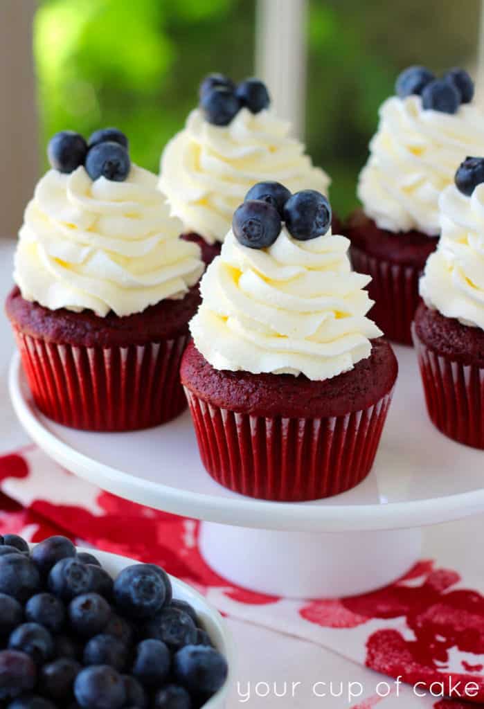 Blueberries on Top of Red Velvet Cupcakes for 4th of July