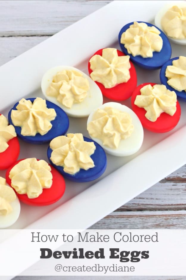 Easy Red White and Blue 4th of July Deviled Eggs. The perfect appetizer for your 4th of July or Memorial Day party.