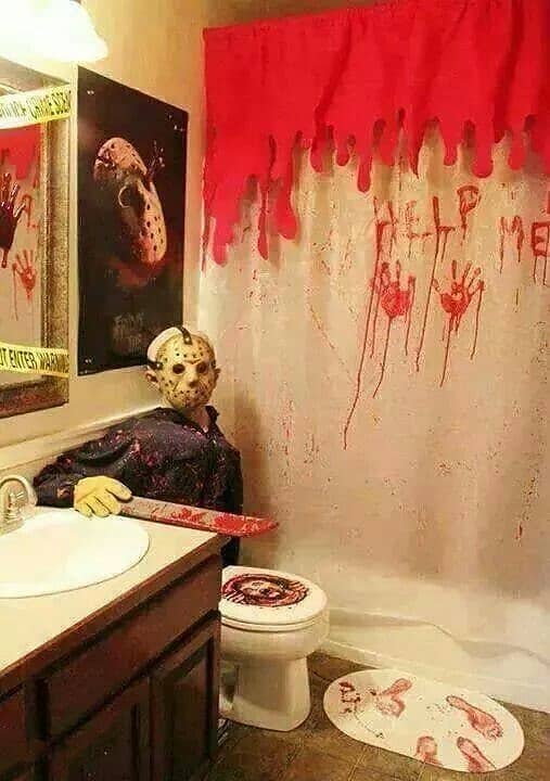 Bloody Halloween Decorations for the bathroom, Friday the 13th Easy, funny prank for a Halloween party!