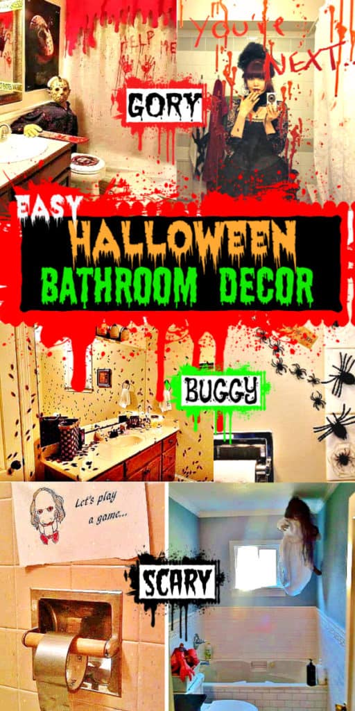 Easy Halloween Decorations for Bathroom. Perfect for Halloween Parties includes Scary, Halloween Bathroom Ideas, Spooky Bathroom Ideas, Creepy, and Gory Halloween Decorations with dollar store items.