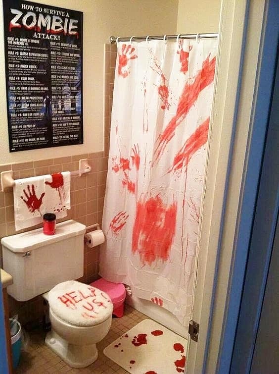 Easy DIY Bloody Halloween Decorations for the bathroom. Scary, budget party idea.