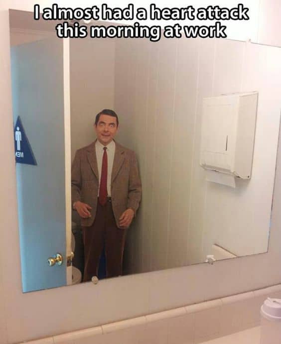 Cardboard cut out of MR Bean for a quick Halloween Bathroom Decoration that will scare the crap out of them