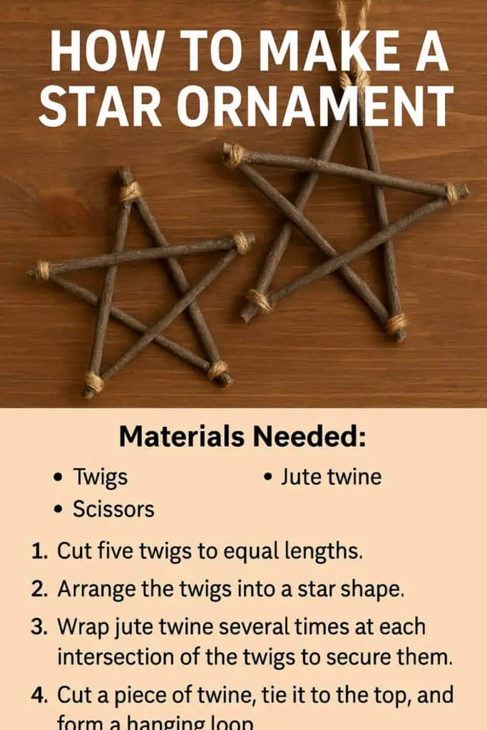 Easy DIY Woodland Tree Star Twig Christmas Ornament that is eco friendly home made and rustic