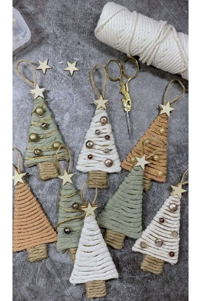 Easy DIY Christmas Ornaments made out of string and cardboard