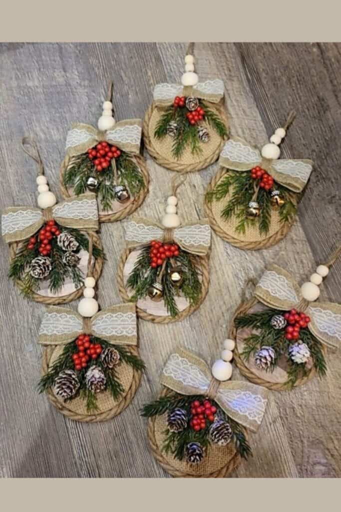 Easy DIY Dollar Store Rustic Farmhouse Jute Rope Wood Bead Christmas Onaments