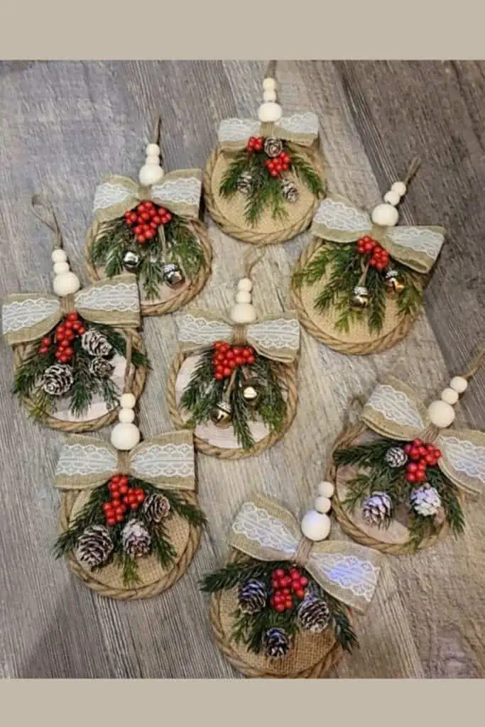 Easy DIY Dollar Store Rustic Farmhouse Jute Rope Wood Bead Christmas Onaments