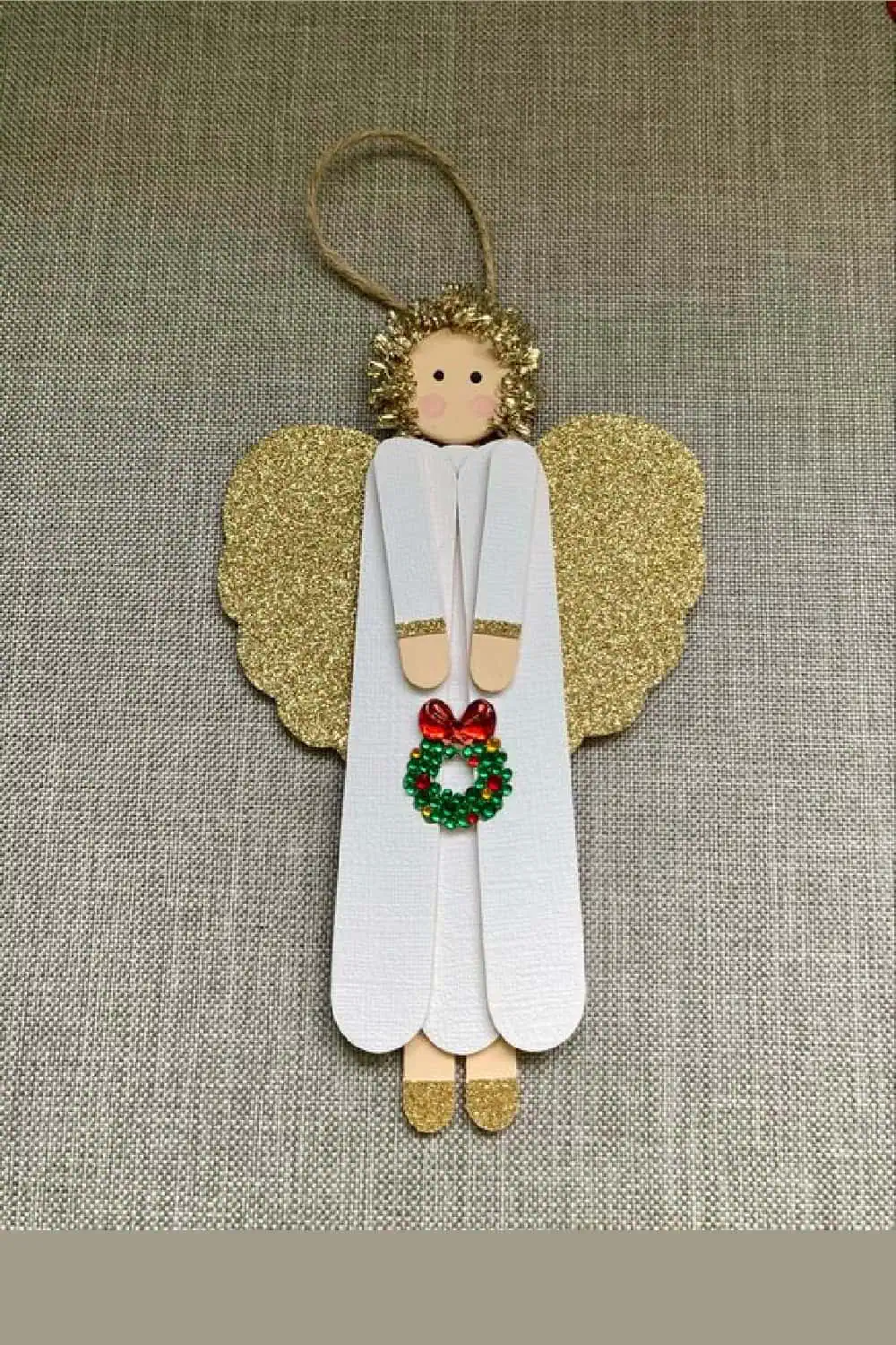 Easy Diy popsicle stick angel Christmas ornament craft for kids and adults