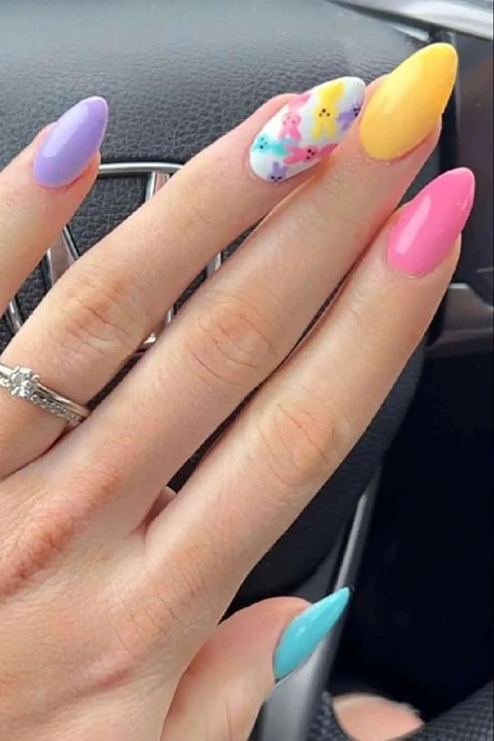 Easter Peeps Spring Nails Design Pastel on Almond Nails