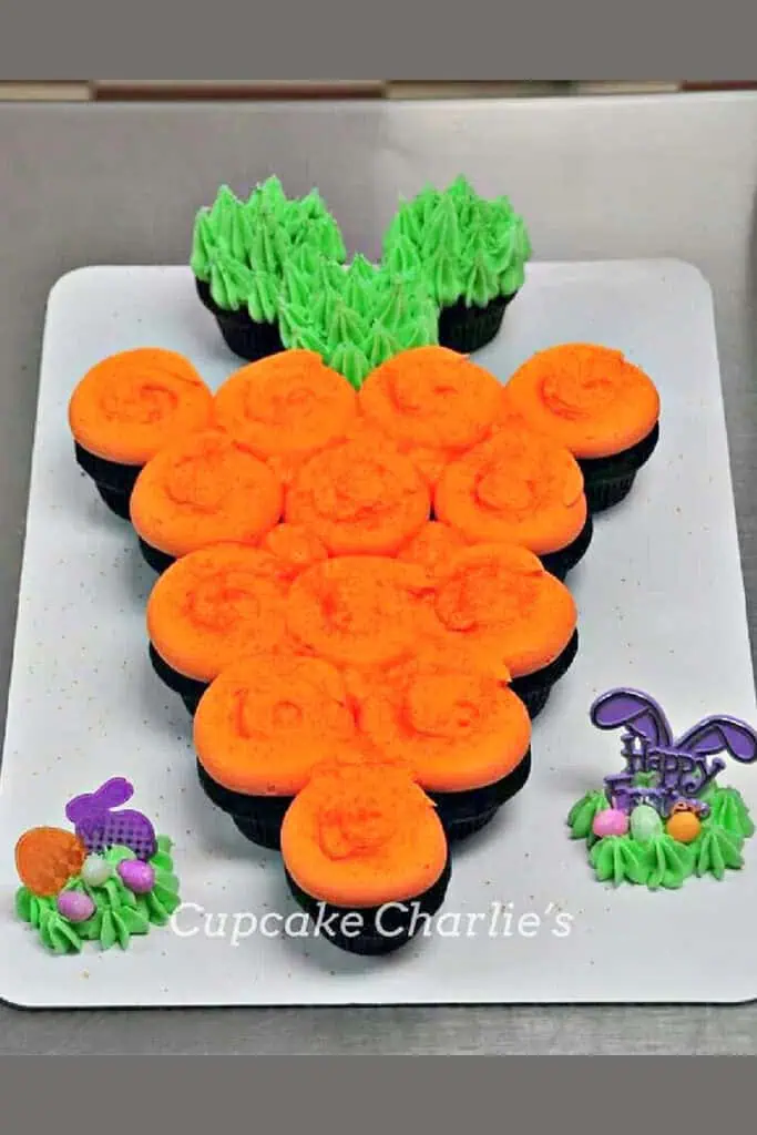Easy DIY Easter Cupcake Cakes for kids to make in the shape of a carrot Dessert that looks store bought