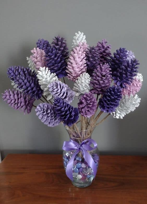 Easy DIY Lavendar Pinecones Spring Craft Decorations For Your Easter Table