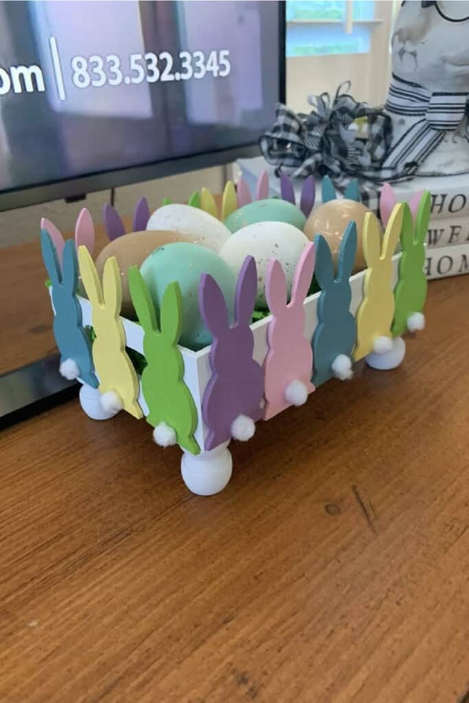 wooden Diy easter bunny egg holder center piece from Dollar Tree