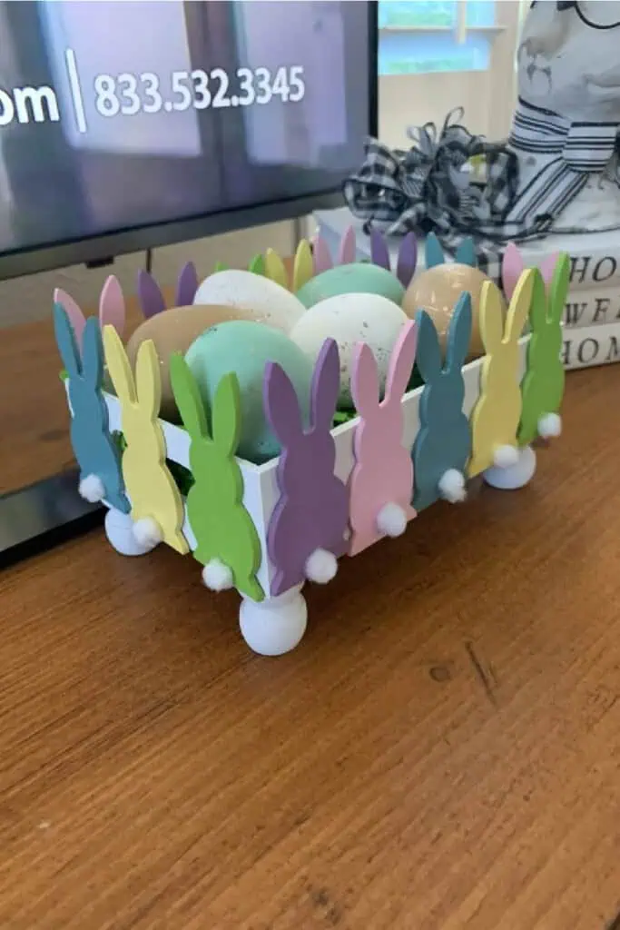 wooden Diy easter bunny egg holder center piece from Dollar Tree