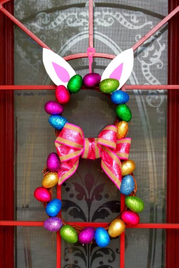 Easy DIY Dollar Tree Easter Bunny Wreath with Plastic Eggs
