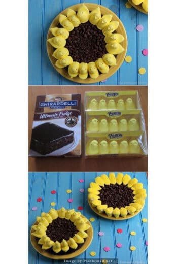 Peeps sunflower brownie Easter cake