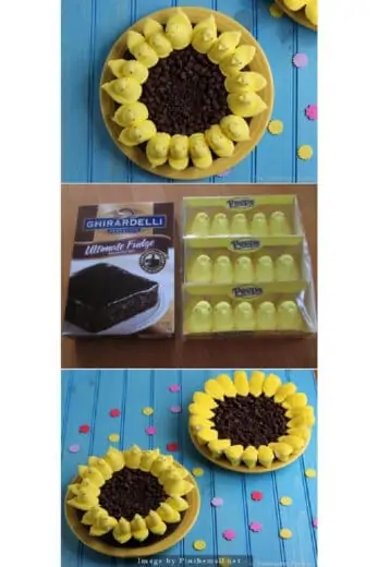 Peeps sunflower brownie Easter cake