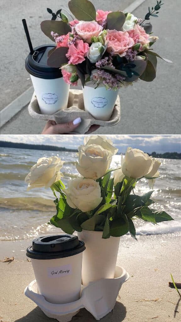 CUP HOLDER GIFT IDEAS FOR MOTHERS DAY GRANDMA BIRTHDAY GRADUATION WITH COFFEE AND BOUQUET