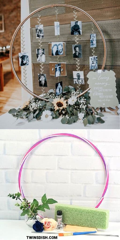 Easy DIY Dollar Store Hoola Hoop Picture Decor Centerpiece for Graduation Party