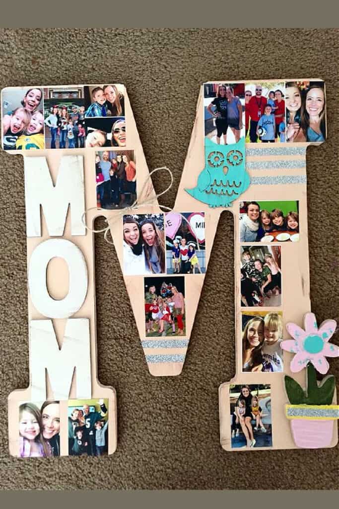 Easy DIY Mothers Day Gift Idea using a large wooden letter and photos