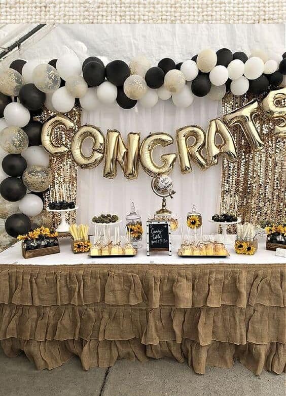Grad Party Decoration Idea For table using burlap and gold