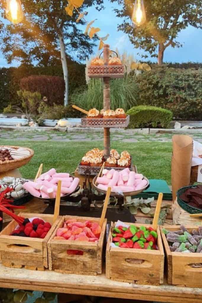 Graduation Party Ideas Food Dessert table and Candy Bar Rustic Wood