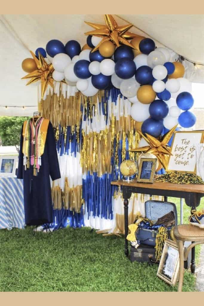 High School Graduation Party Ideas photo backdrop and Senior Memory table