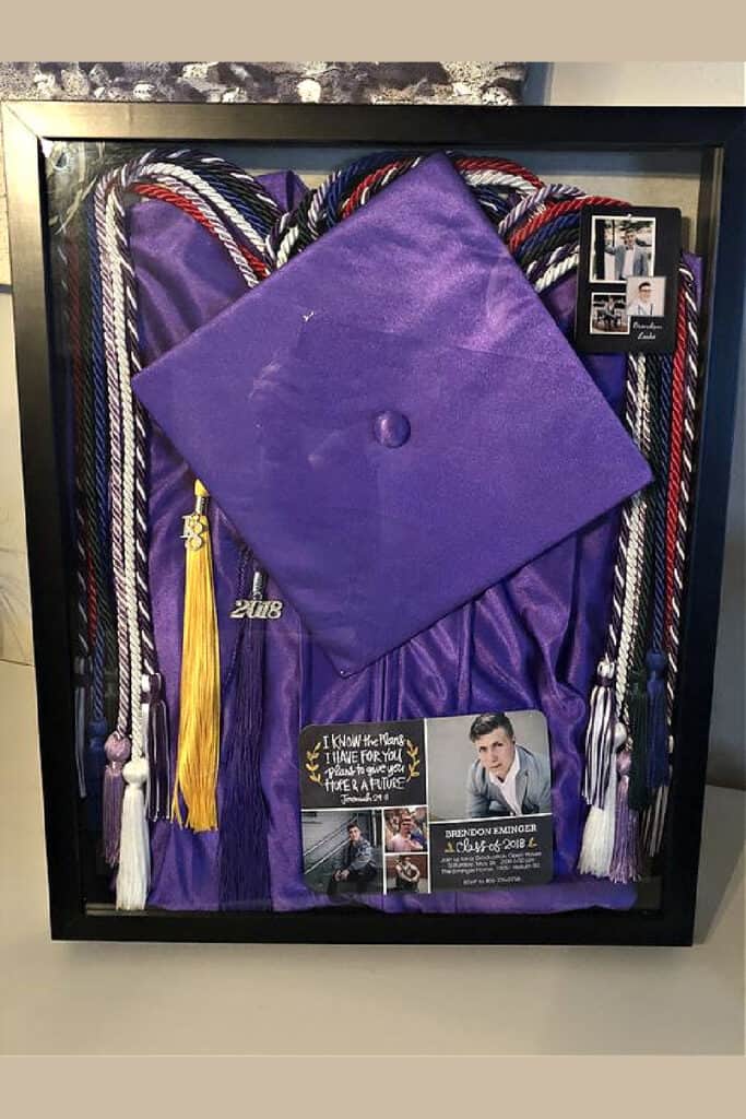 Graduation Party Idea Shadow Box Memory Display Decoration with tassels, Grad Cap, and gown