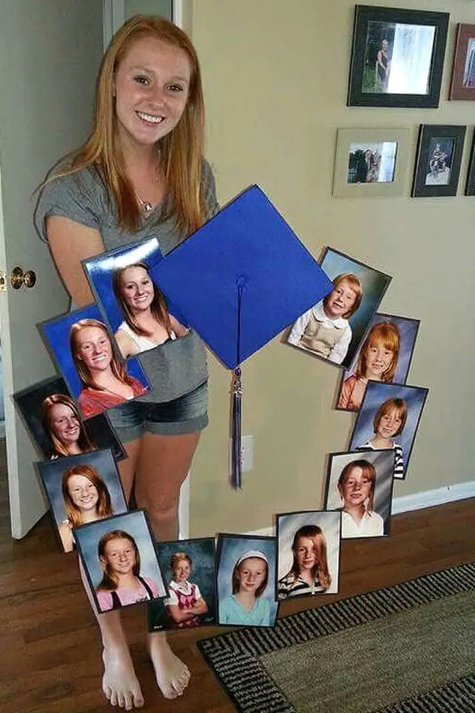 DIY High School Graduation Party Decoration Photo wreath using Grad Cap and Yearbook photos