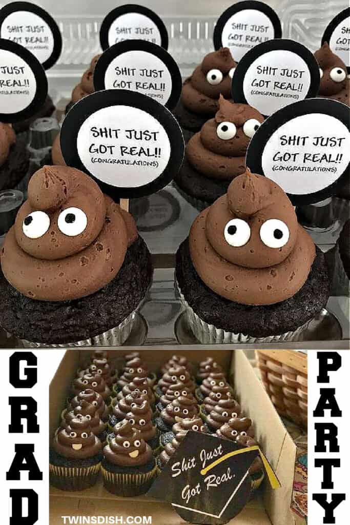 Graduation Party Ideas for food emoji Shit Just Got Real Cupcakes