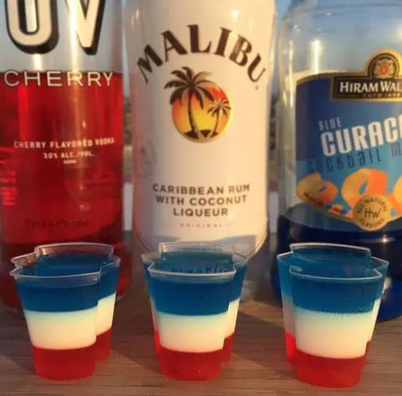 4th of July Party Patriotic Red white and blue Jello shots.