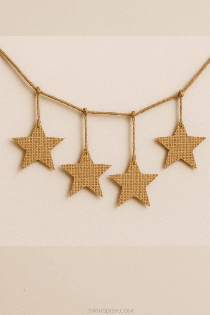 DIY Farmhouse Garland with twine and stars made of wood