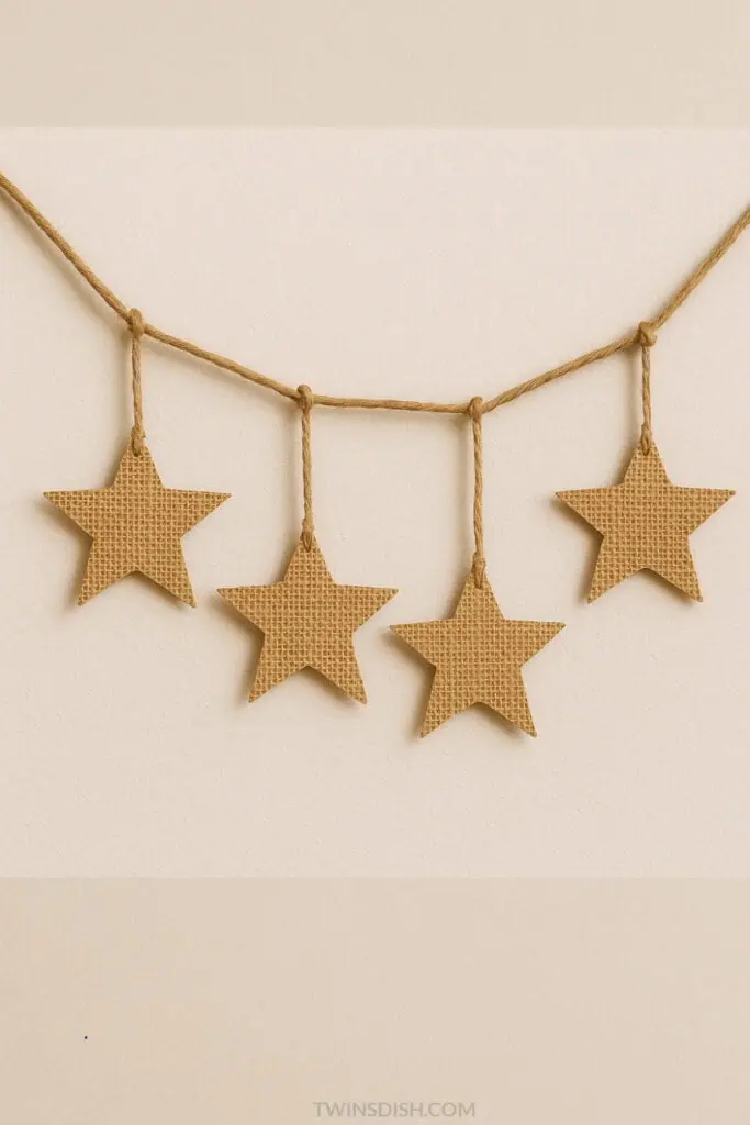 DIY Farmhouse Garland with twine and stars made of wood