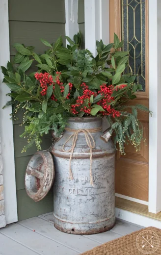 Milk jug farmhouse Christmas decor ideas for the porch