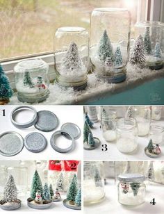 Diy mason jar waterless snow globe Christmas decor craft