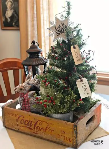 Rustic wood decorative tray Christmas decor idea for the table