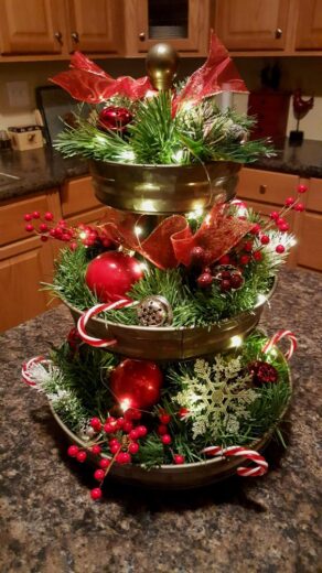 Farmhouse tiered decorative tray Christmas decor idea