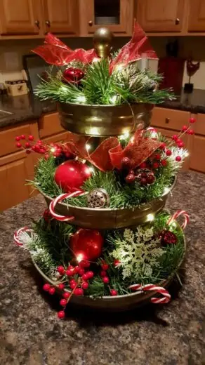 Farmhouse tiered decorative tray Christmas decor idea