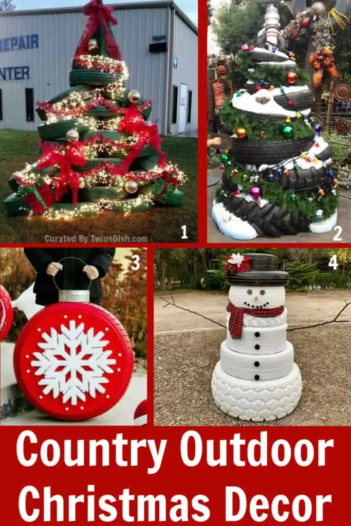 outdoor country Christmas decor made from old upcycled tires