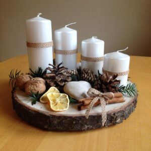 Diy wood slice decorative tray Christmas decor idea