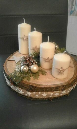 Diy rustic wood slice decorative tray with candles - Christmas decor ideas