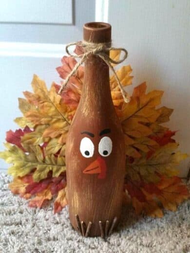 Easy Fall DIY Wine Bottle Turkey Centerpiece Vase